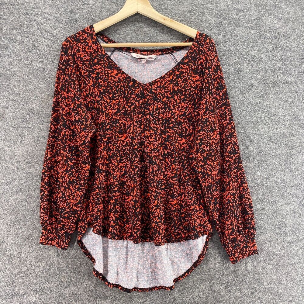 Willow Drive Blouse Women M Medium Orange Geometric V-Neck Long Sleeve Casual